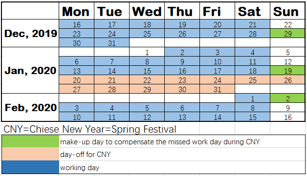schedule of Chinese New year